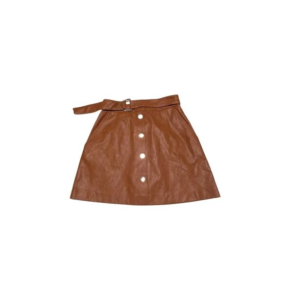 ZARA Faux Leather Belted Skort XS NWT Caramel Brown A-Line Back Zip ButtonDetail - Picture 2 of 5